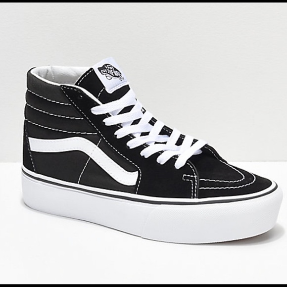 black and white platform vans